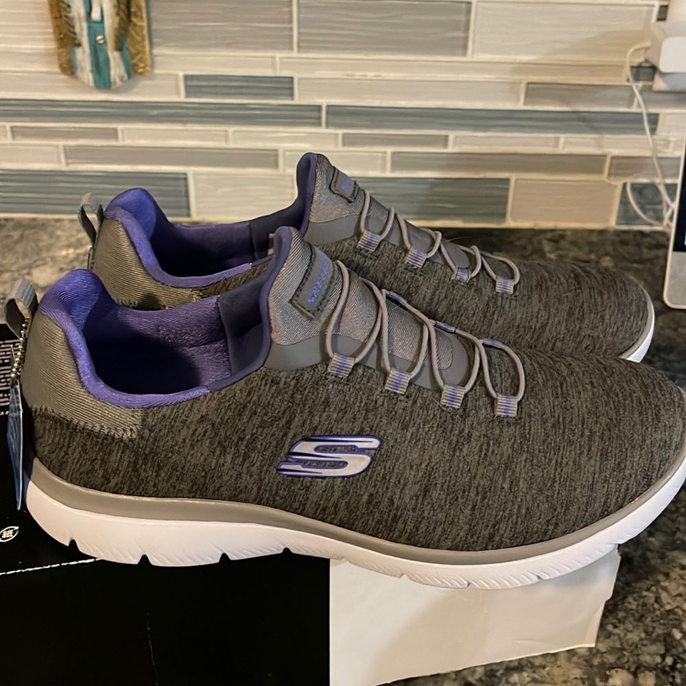 Sketchers Gray Slip-On Memory Foam Sneakers,     Size 9 Wide,